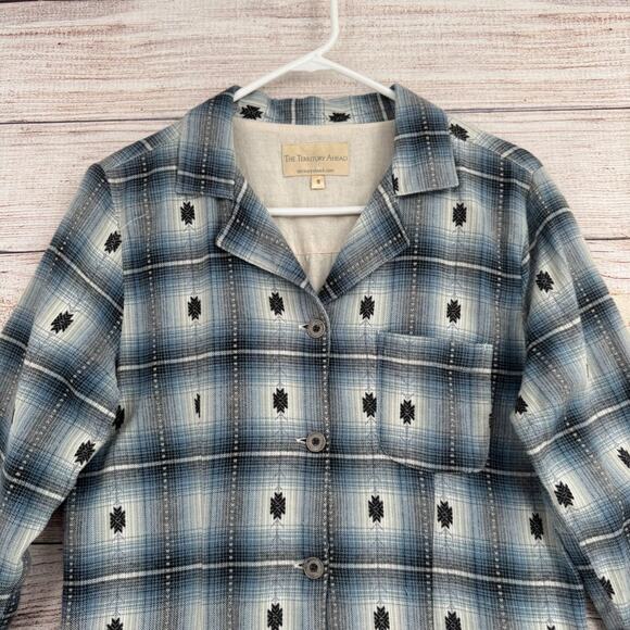 The Territory Ahead Flannel Aztec Print Shacket Jacket Women's Small Blue/Gray - Picture 3 of 13